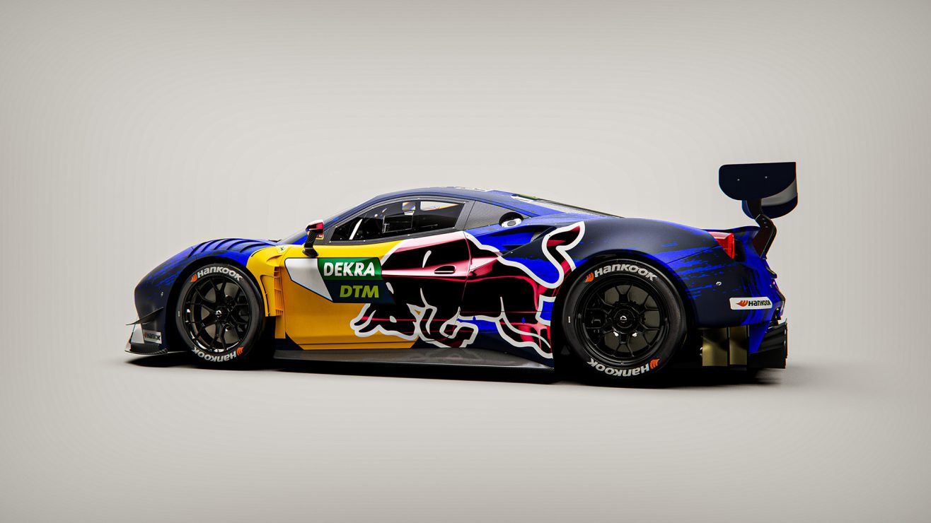 La Ferrari 488 GT3 Evo nel DTM 2021 con i colori Red Bull