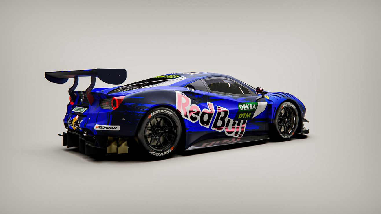 La Ferrari 488 GT3 Evo nel DTM 2021 con i colori Red Bull